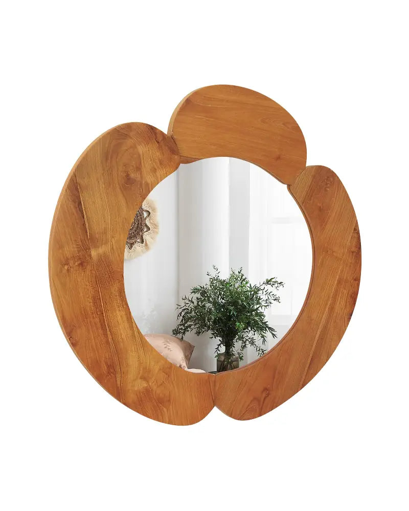 29 Inch Rustic Hanging Vanity Mirror with Teak Wood Frame - Natural - Wall Mirrors