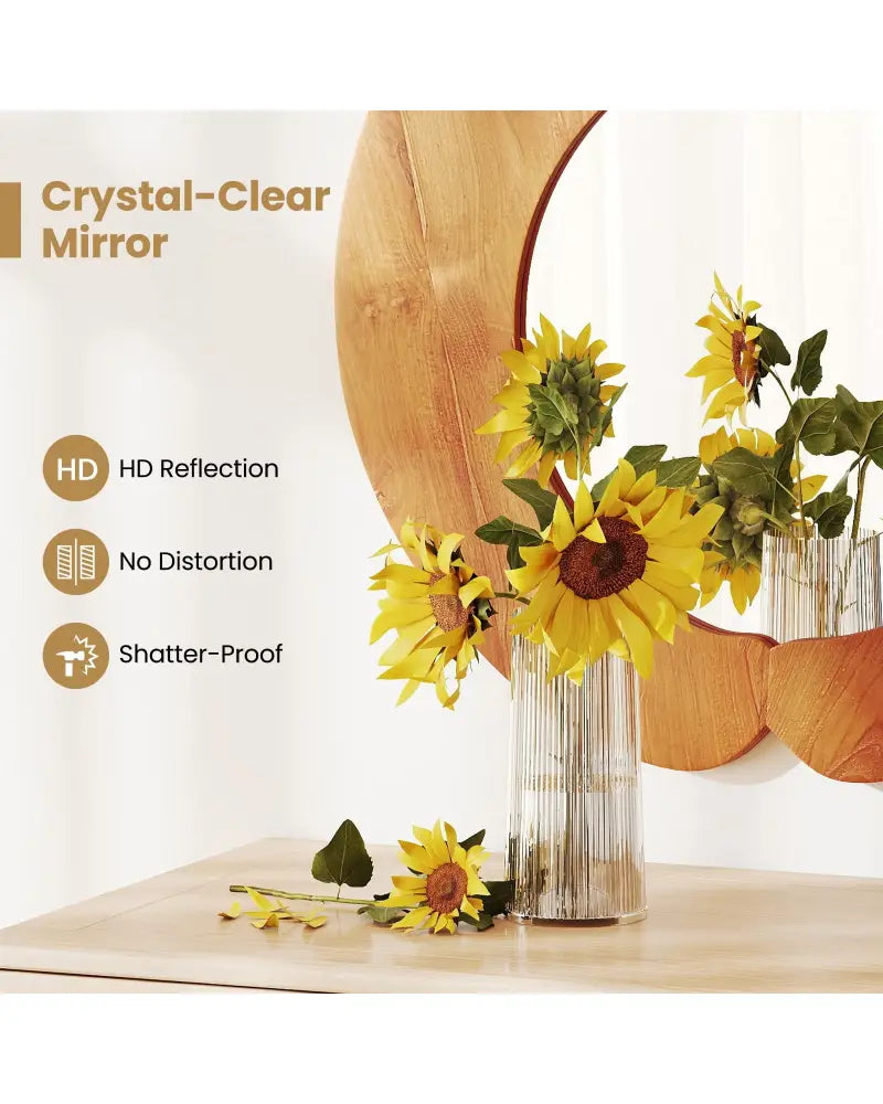 29 Inch Rustic Hanging Vanity Mirror with Teak Wood Frame - Natural - Wall Mirrors