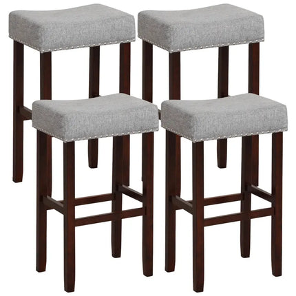 29 Inch Set of 2 Height Upholstered Bar Stool with Solid Rubber Wood Legs and Footrest-Gray Costway