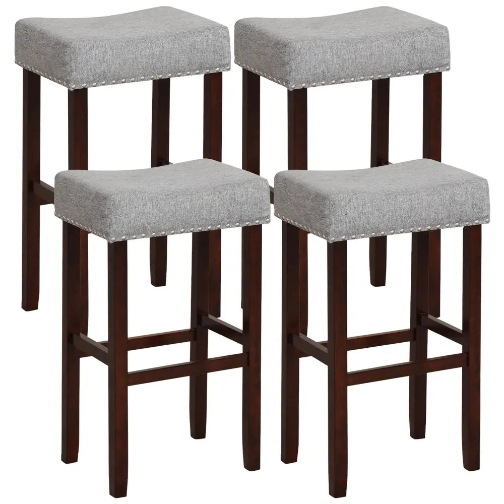 29 Inch Set of 2 Height Upholstered Bar Stool with Solid Rubber Wood Legs and Footrest-Gray Costway