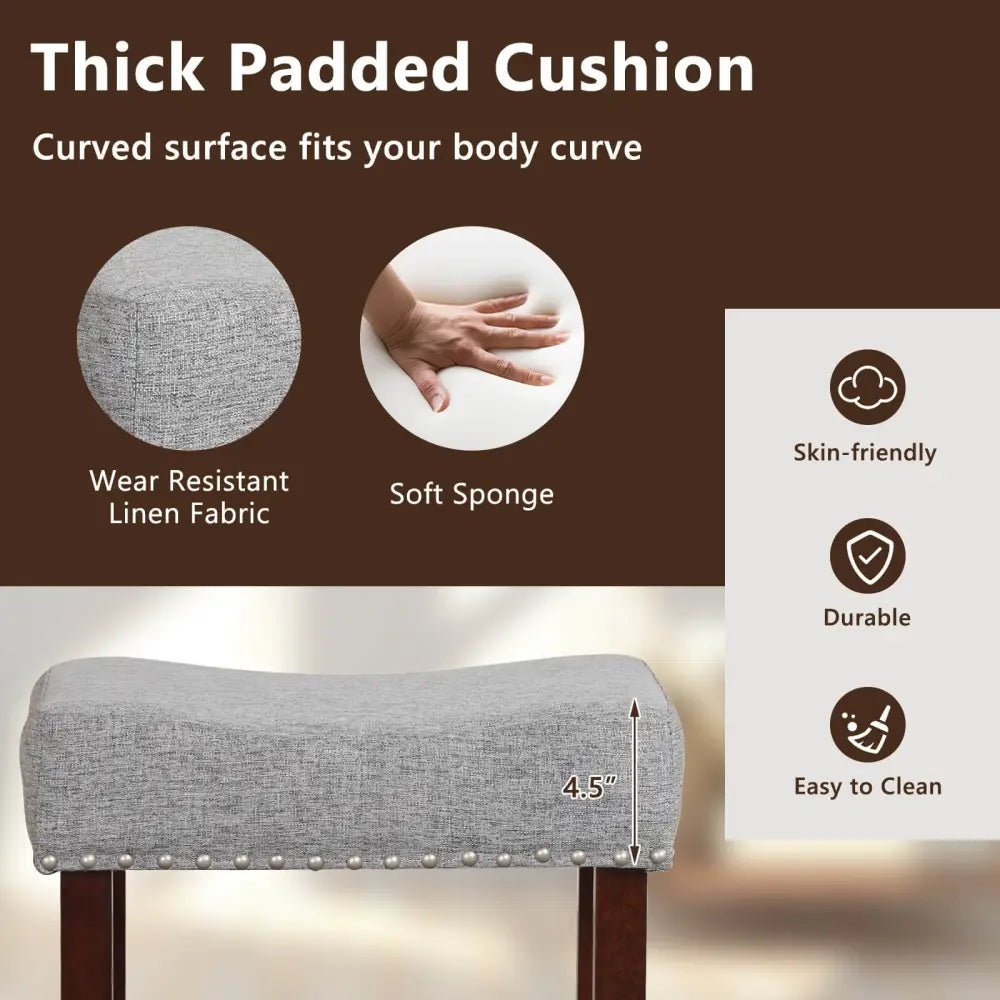 29 Inch Set of 2 Height Upholstered Bar Stool with Solid Rubber Wood Legs and Footrest-Gray Costway