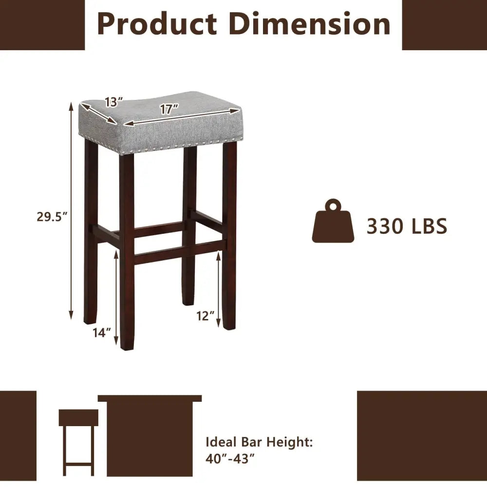 29 Inch Set of 2 Height Upholstered Bar Stool with Solid Rubber Wood Legs and Footrest-Gray Costway