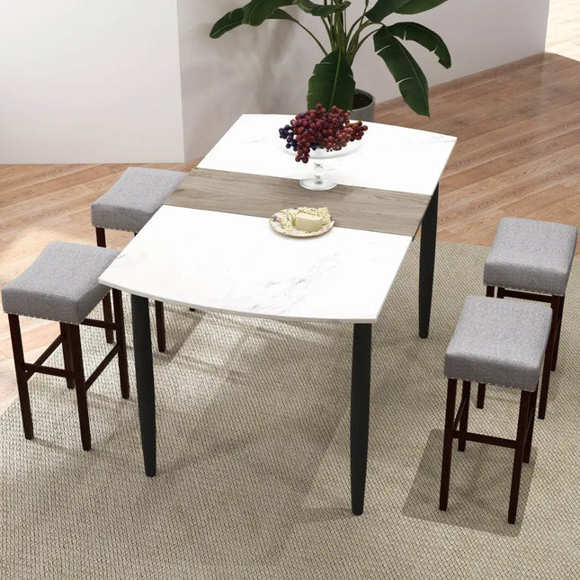 29 Inch Set of 2 Height Upholstered Bar Stool with Solid Rubber Wood Legs and Footrest-Gray Costway