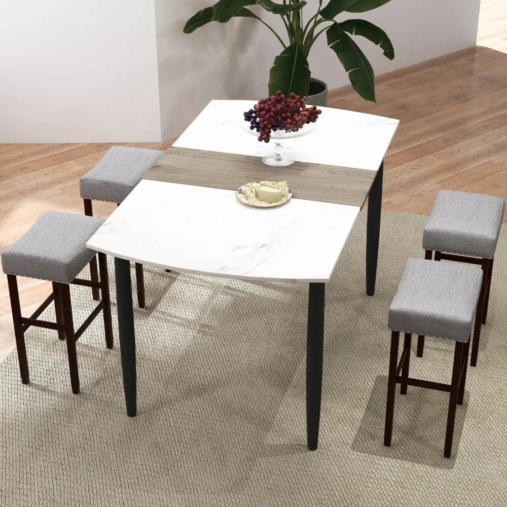 29 Inch Set of 2 Height Upholstered Bar Stool with Solid Rubber Wood Legs and Footrest-Gray Costway