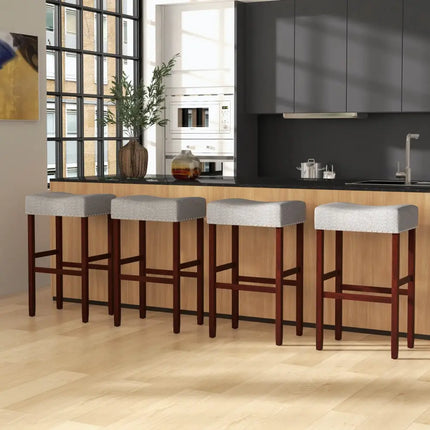 29 Inch Set of 2 Height Upholstered Bar Stool with Solid Rubber Wood Legs and Footrest-Gray Costway