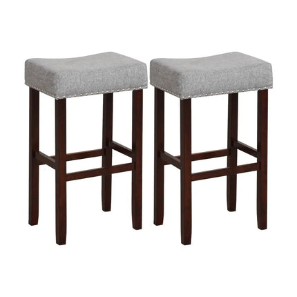 29 Inch Set of 2 Height Upholstered Bar Stool with Solid Rubber Wood Legs and Footrest-Gray Costway