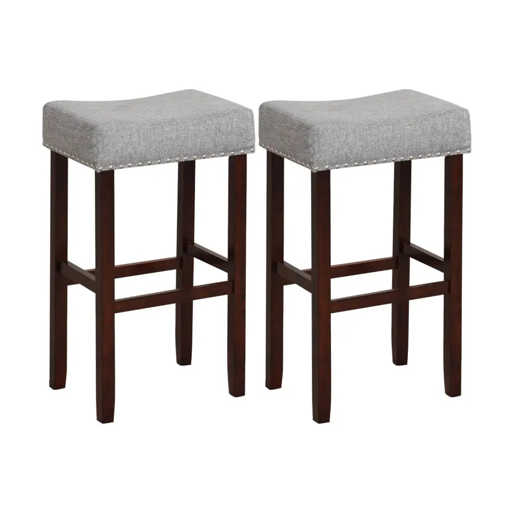 29 Inch Set of 2 Height Upholstered Bar Stool with Solid Rubber Wood Legs and Footrest-Gray Costway