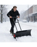 29 Inch Snow Pusher Heavy Duty Metal Shovel with Wheels and Adjustable Handle-Black - Black - Snow Removal