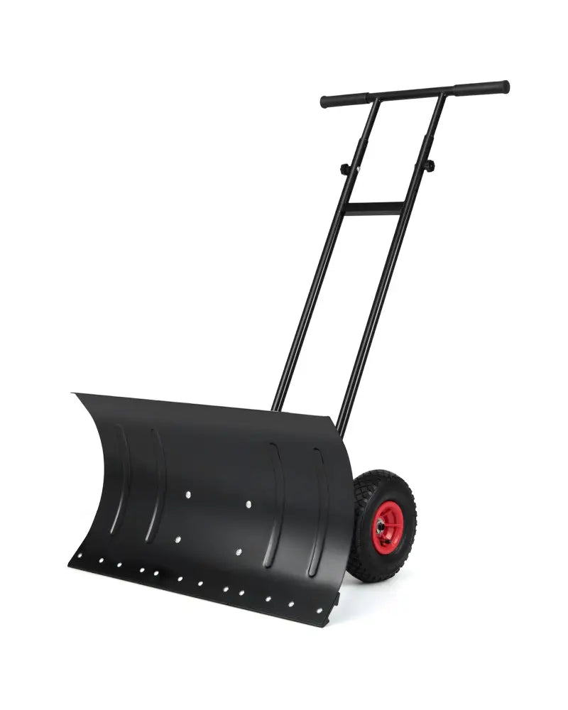 29 Inch Snow Pusher Heavy Duty Metal Shovel with Wheels and Adjustable Handle-Black - Black - Snow Removal
