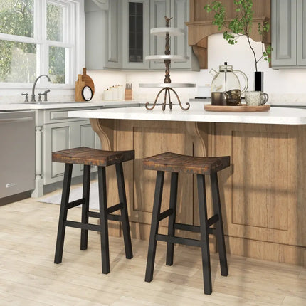 29 Inch Solid Wood Saddle-Seat with Curved Seat Surface and Comfortable Footrests-29 inches Costway