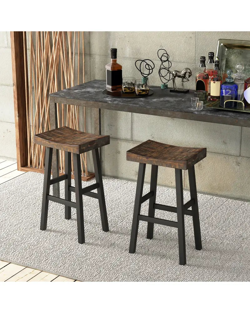 29 Inch Solid Wood Saddle-Seat with Curved Seat Surface and Comfortable Footrests-29 inches - Wood - Bar Stools