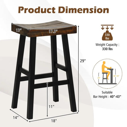 29 Inch Solid Wood Saddle-Seat with Curved Seat Surface and Comfortable Footrests-29 inches Costway