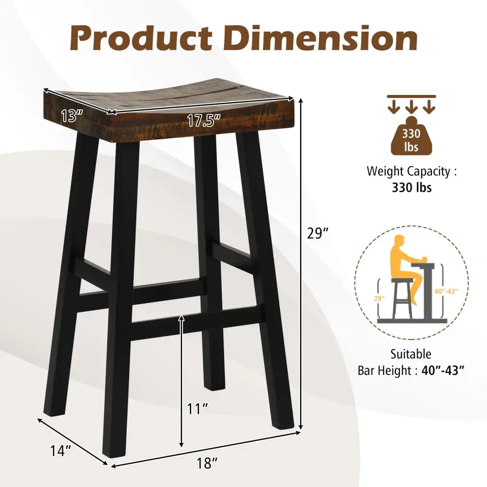29 Inch Solid Wood Saddle-Seat with Curved Seat Surface and Comfortable Footrests-29 inches Costway