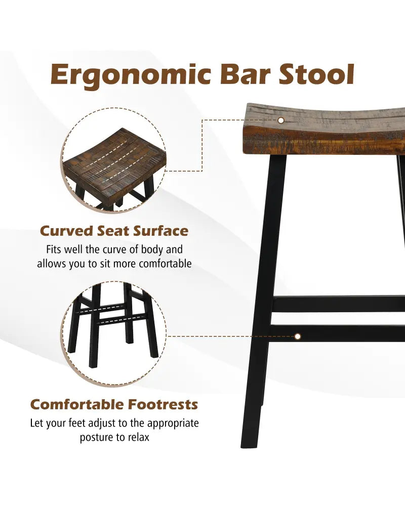 29 Inch Solid Wood Saddle-Seat with Curved Seat Surface and Comfortable Footrests-29 inches - Wood - Bar Stools