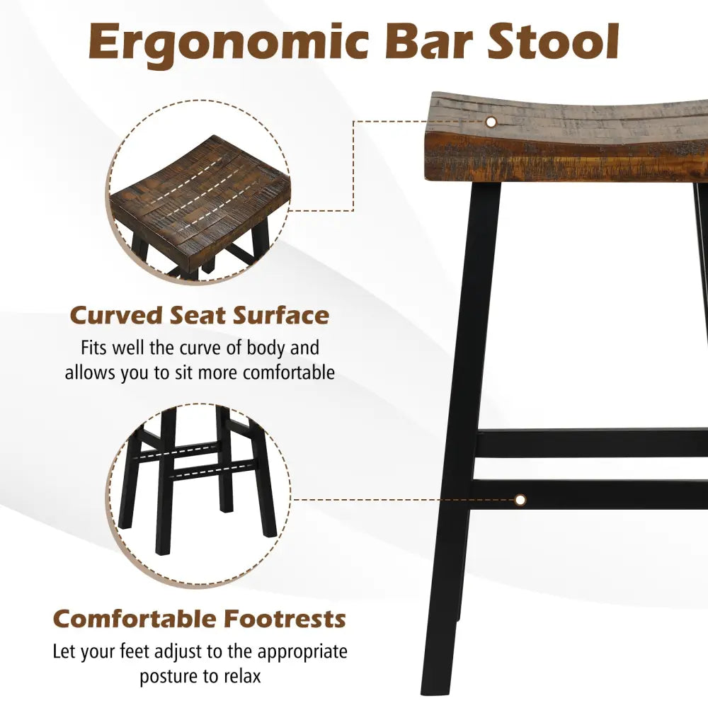 29 Inch Solid Wood Saddle-Seat with Curved Seat Surface and Comfortable Footrests-29 inches - Wood - Bar Stools