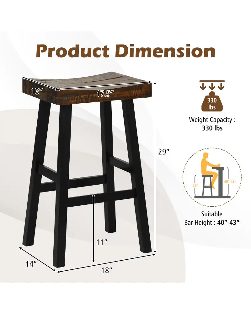 29 Inch Solid Wood Saddle-Seat with Curved Seat Surface and Comfortable Footrests-29 inches - Wood - Bar Stools