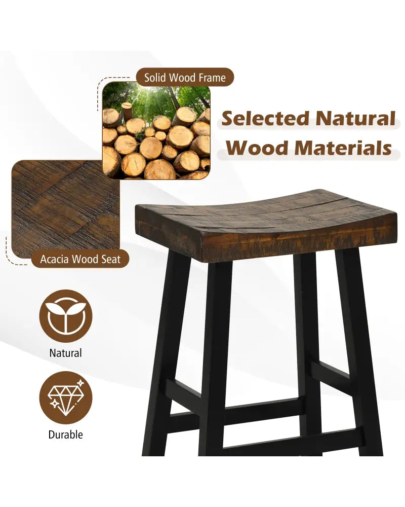 29 Inch Solid Wood Saddle-Seat with Curved Seat Surface and Comfortable Footrests-29 inches - Wood - Bar Stools