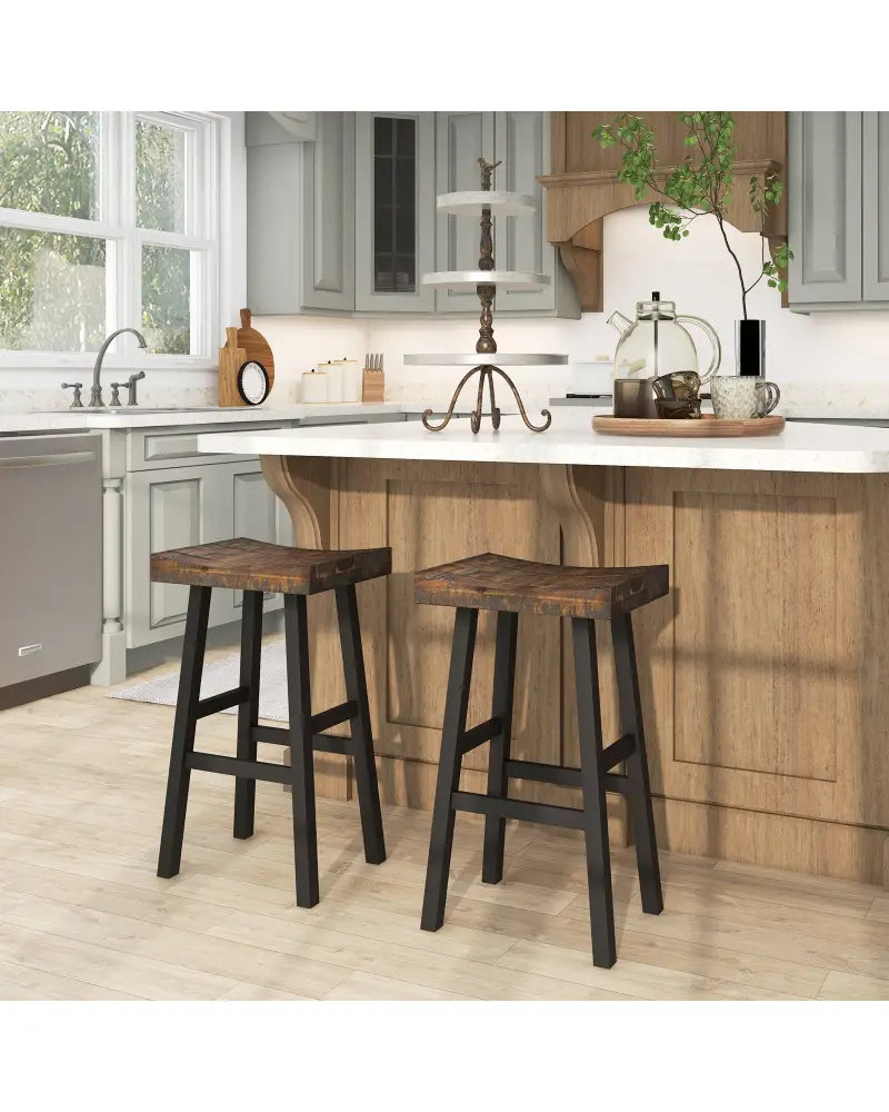 29 Inch Solid Wood Saddle-Seat with Curved Seat Surface and Comfortable Footrests-29 inches - Wood - Bar Stools