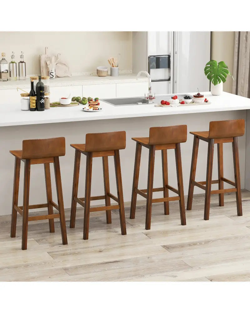 29 Inch Wood Bar Stools Set of 2 with Solid Back and Seat-Walnut - Walnut - Bar Stools