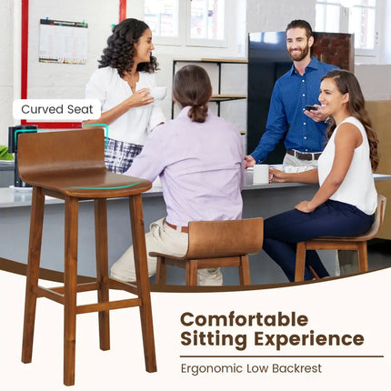 29 Inch Wood Bar Stools Set of 2 with Solid Back and Seat-Walnut - Walnut - Bar Stools