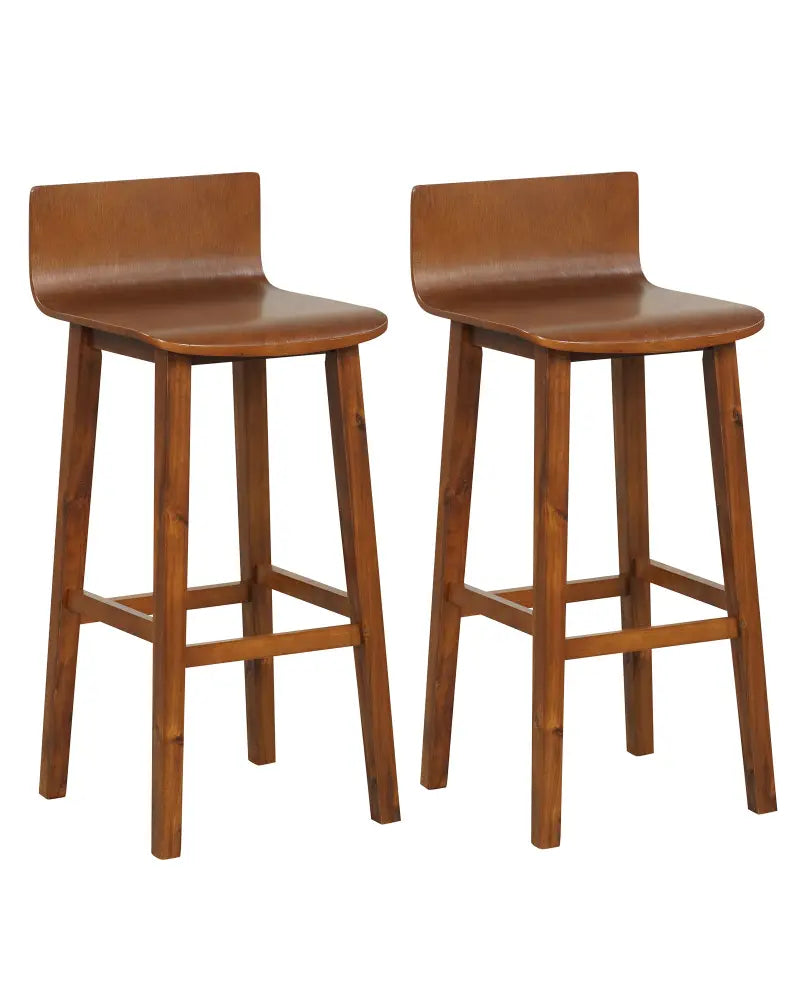 29 Inch Wood Bar Stools Set of 2 with Solid Back and Seat-Walnut - Walnut - Bar Stools