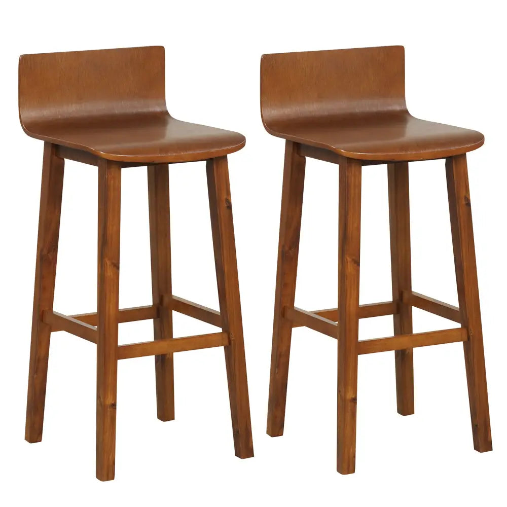 29 Inch Wood Bar Stools Set of 2 with Solid Back and Seat-Walnut - Walnut - Bar Stools