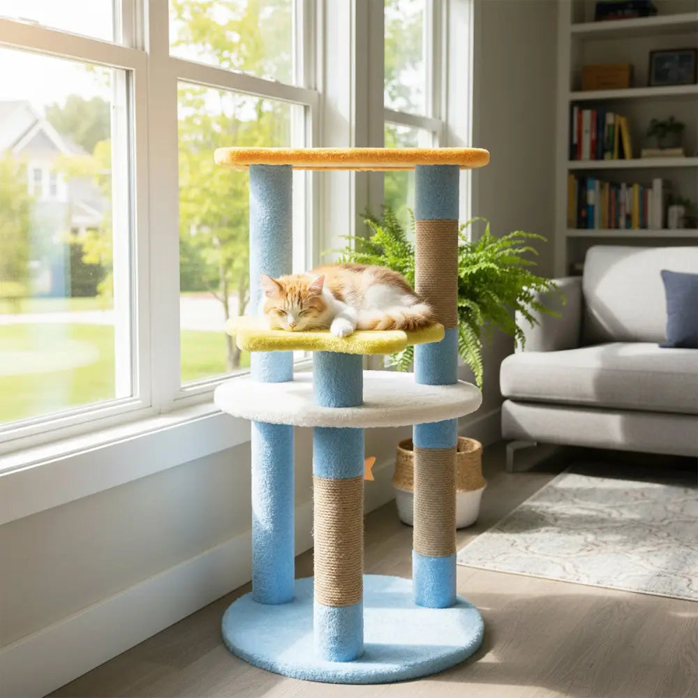 29 Inches Cute Modern Cat Tree with Star and Moon Shaped Platforms-Blue - Blue - Cat Trees Condos & Scratchers