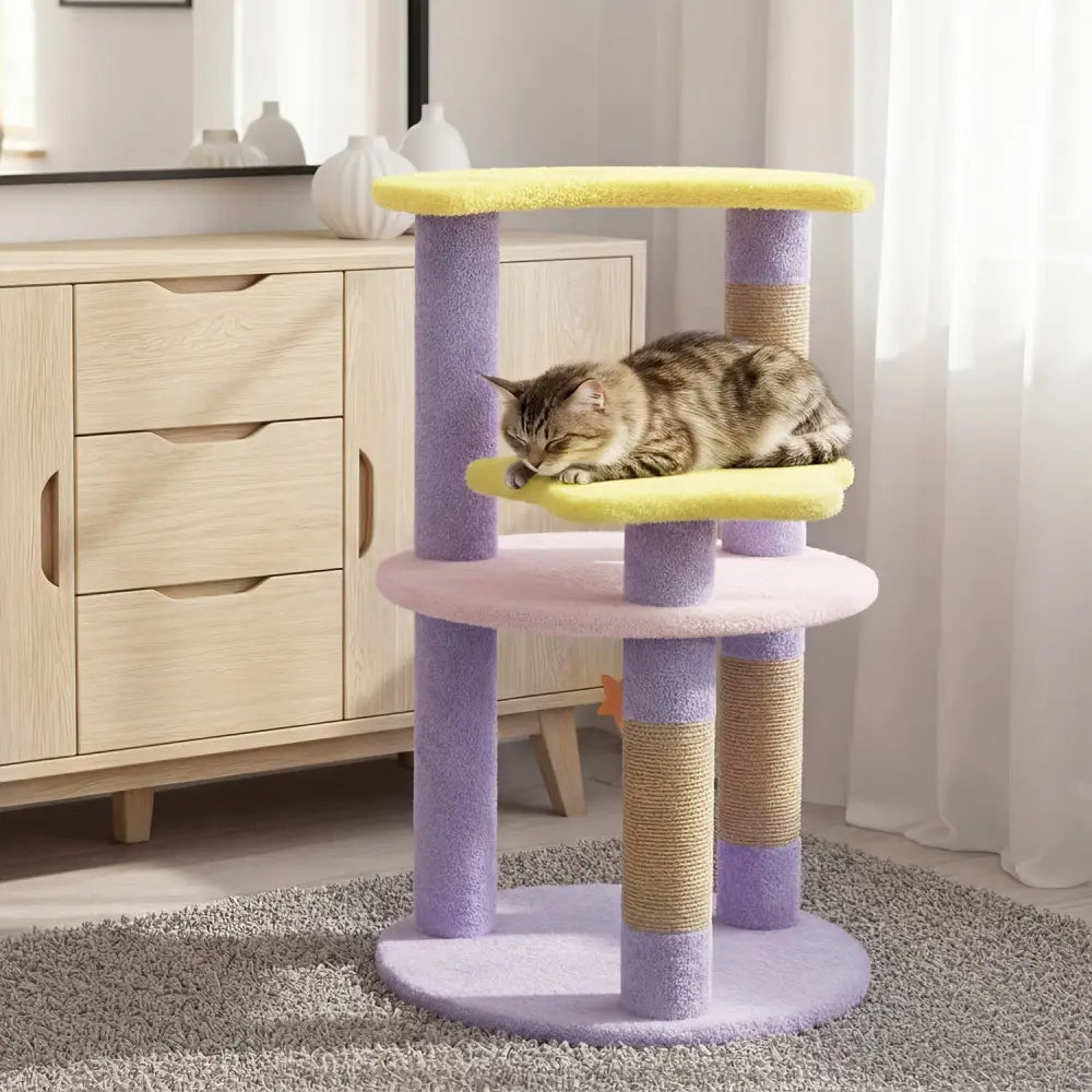 29 Inches Cute Modern Cat Tree with Star and Moon Shaped Platforms-Purple - Purple - Cat Trees Condos & Scratchers