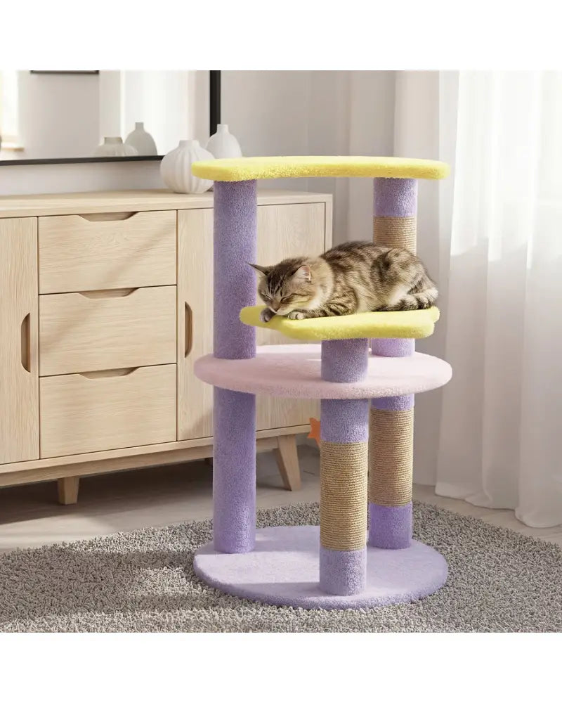29 Inches Cute Modern Cat Tree with Star and Moon Shaped Platforms-Purple - Purple - Cat Trees Condos & Scratchers