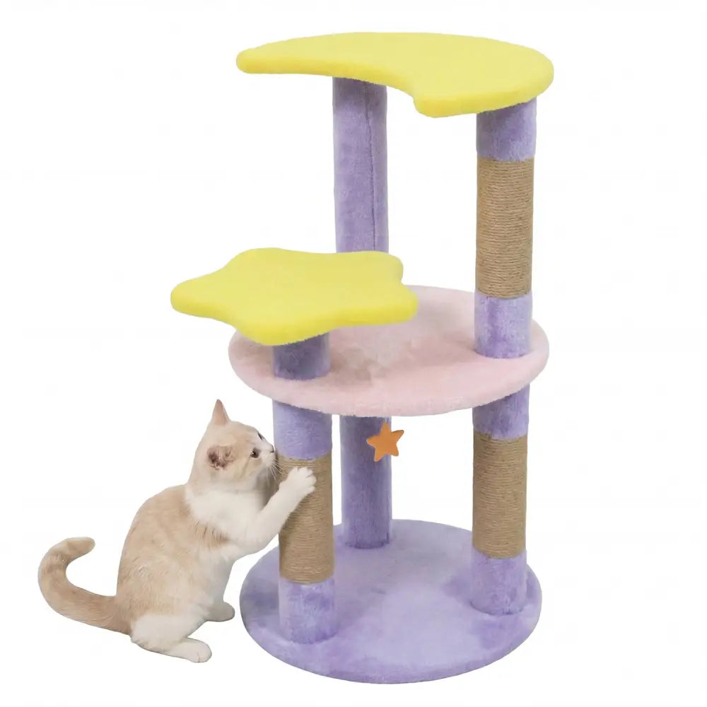 29 Inches Cute Modern Cat Tree with Star and Moon Shaped Platforms-Purple - Purple - Cat Trees Condos & Scratchers