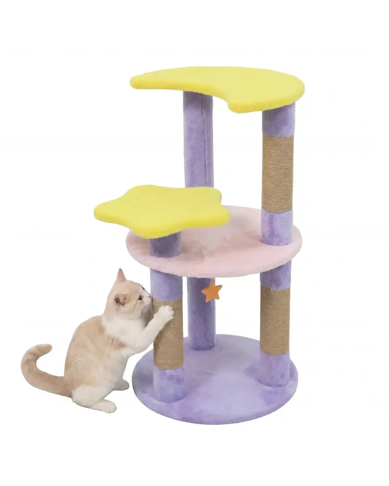 29 Inches Cute Modern Cat Tree with Star and Moon Shaped Platforms-Purple - Purple - Cat Trees Condos & Scratchers