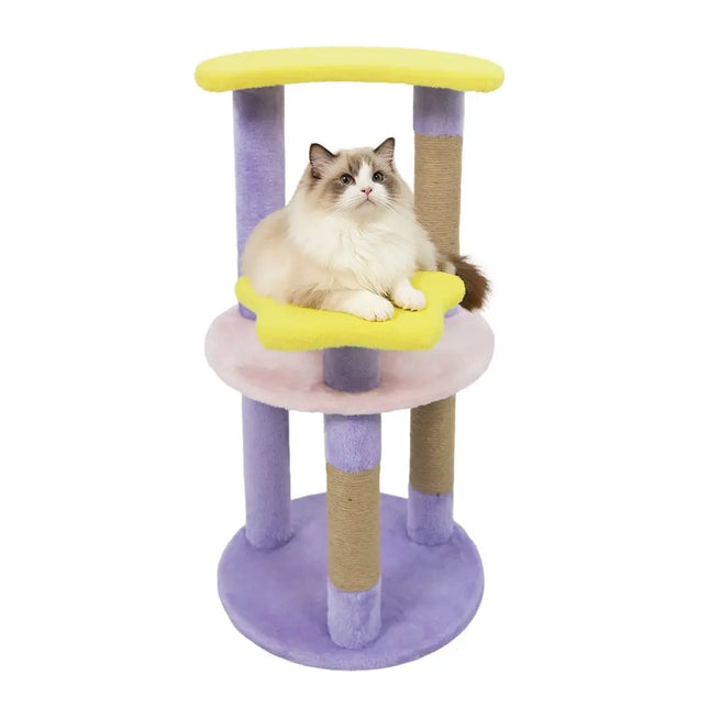 29 Inches Cute Modern Cat Tree with Star and Moon Shaped Platforms - Purple - Oasis Home Essentials