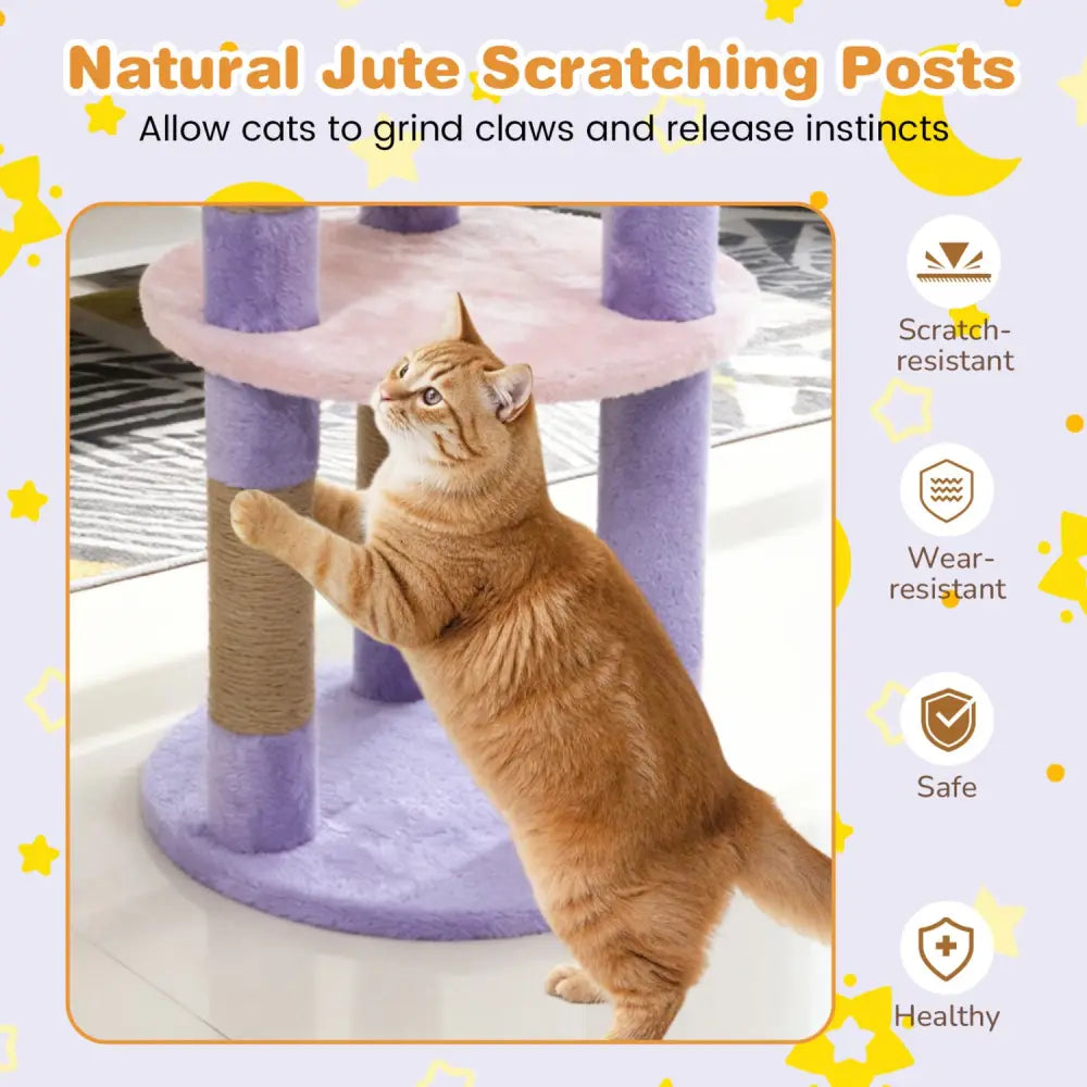 29 Inches Cute Modern Cat Tree with Star and Moon Shaped Platforms-Purple - Purple - Cat Trees Condos & Scratchers