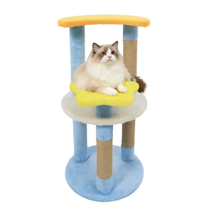 29 Inches Cute Modern Cat Tree with Star and Moon Shaped Platforms - Blue - Oasis Home Essentials