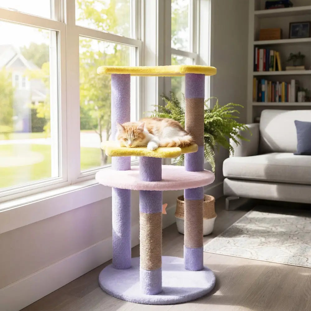 29 Inches Cute Modern Cat Tree with Star and Moon Shaped Platforms-Purple - Purple - Cat Trees Condos & Scratchers
