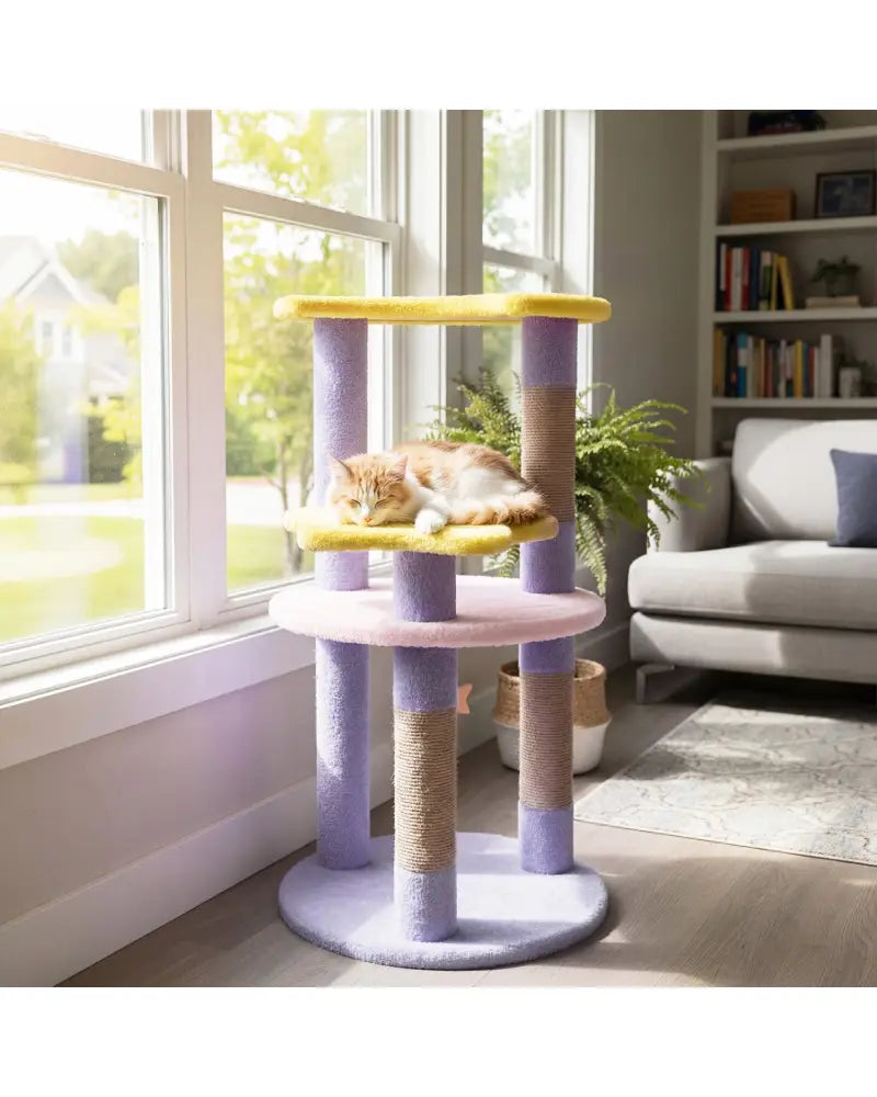 29 Inches Cute Modern Cat Tree with Star and Moon Shaped Platforms-Purple - Purple - Cat Trees Condos & Scratchers