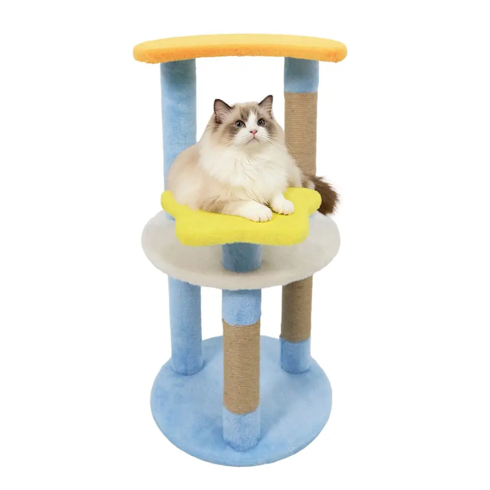29 Inches Cute Modern Cat Tree with Star and Moon Shaped Platforms-Blue - Blue - Cat Trees Condos & Scratchers