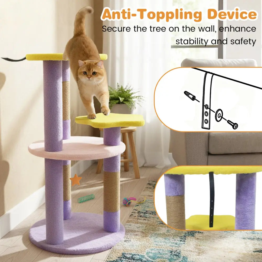 29 Inches Cute Modern Cat Tree with Star and Moon Shaped Platforms-Purple - Purple - Cat Trees Condos & Scratchers