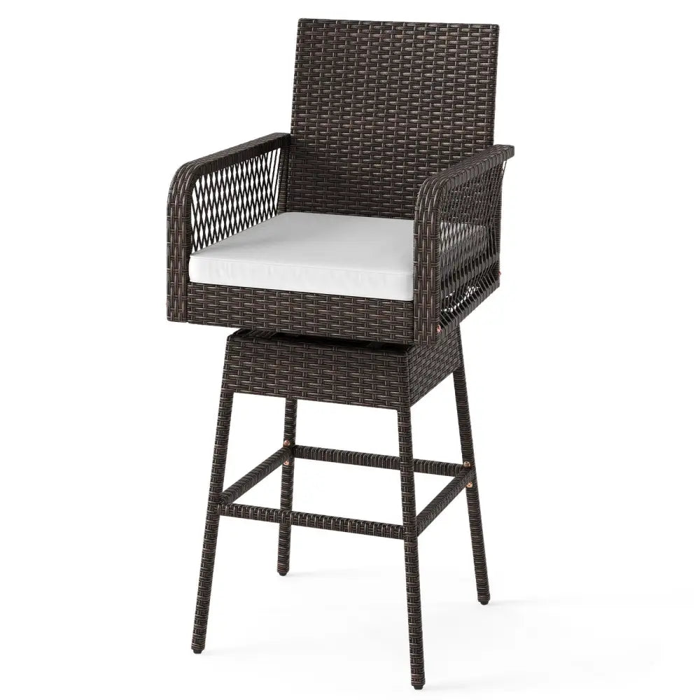 29 Inches Patio 360° Swivel Bar Stool with Cross-Woven Armrests and Seat Cushion-White Costway