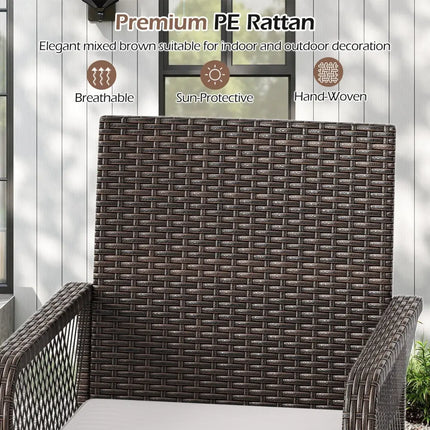 29 Inches Patio 360° Swivel Bar Stool with Cross-Woven Armrests and Seat Cushion-White Costway