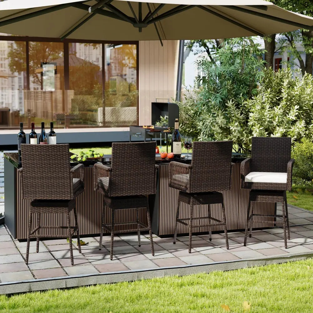 29 Inches Patio 360° Swivel Bar Stool with Cross-Woven Armrests and Seat Cushion-White Costway