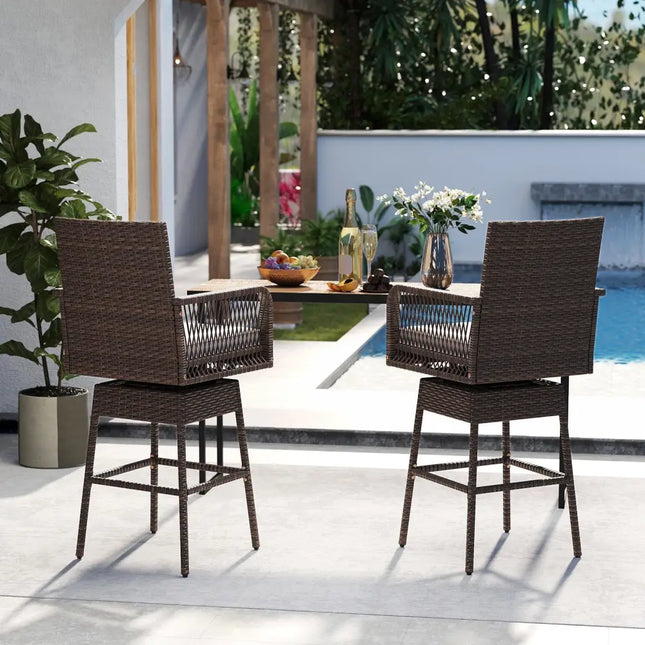 29 Inches Patio 360° Swivel Bar Stool with Cross-Woven Armrests and Seat Cushion-White Costway