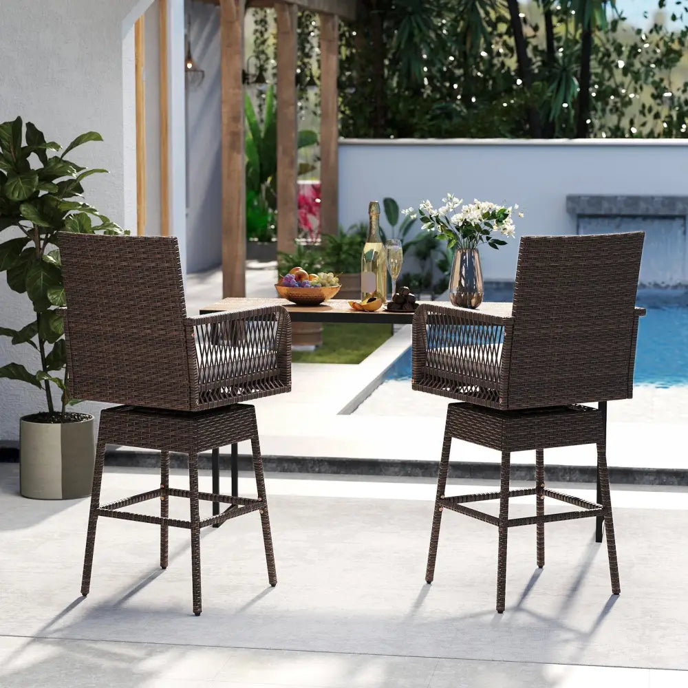 29 Inches Patio 360° Swivel Bar Stool with Cross-Woven Armrests and Seat Cushion-White Costway