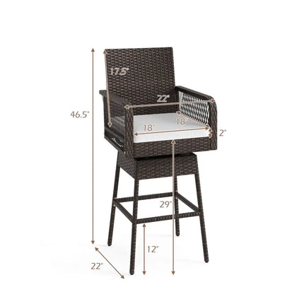 29 Inches Patio 360° Swivel Bar Stool with Cross-Woven Armrests and Seat Cushion-White Costway