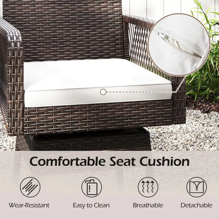29 Inches Patio 360° Swivel Bar Stool with Cross-Woven Armrests and Seat Cushion-White Costway