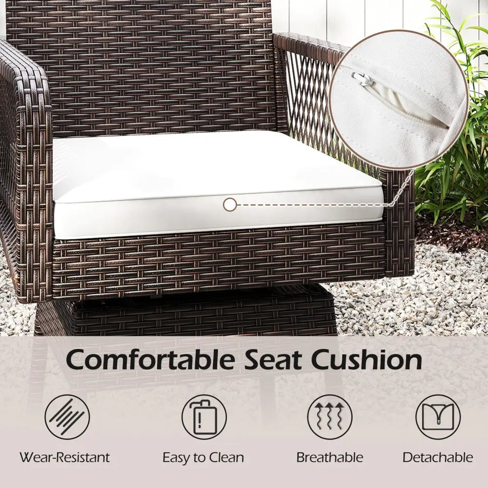 29 Inches Patio 360° Swivel Bar Stool with Cross-Woven Armrests and Seat Cushion-White Costway