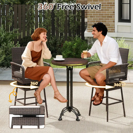 29 Inches Patio 360° Swivel Bar Stool with Cross-Woven Armrests and Seat Cushion-White Costway