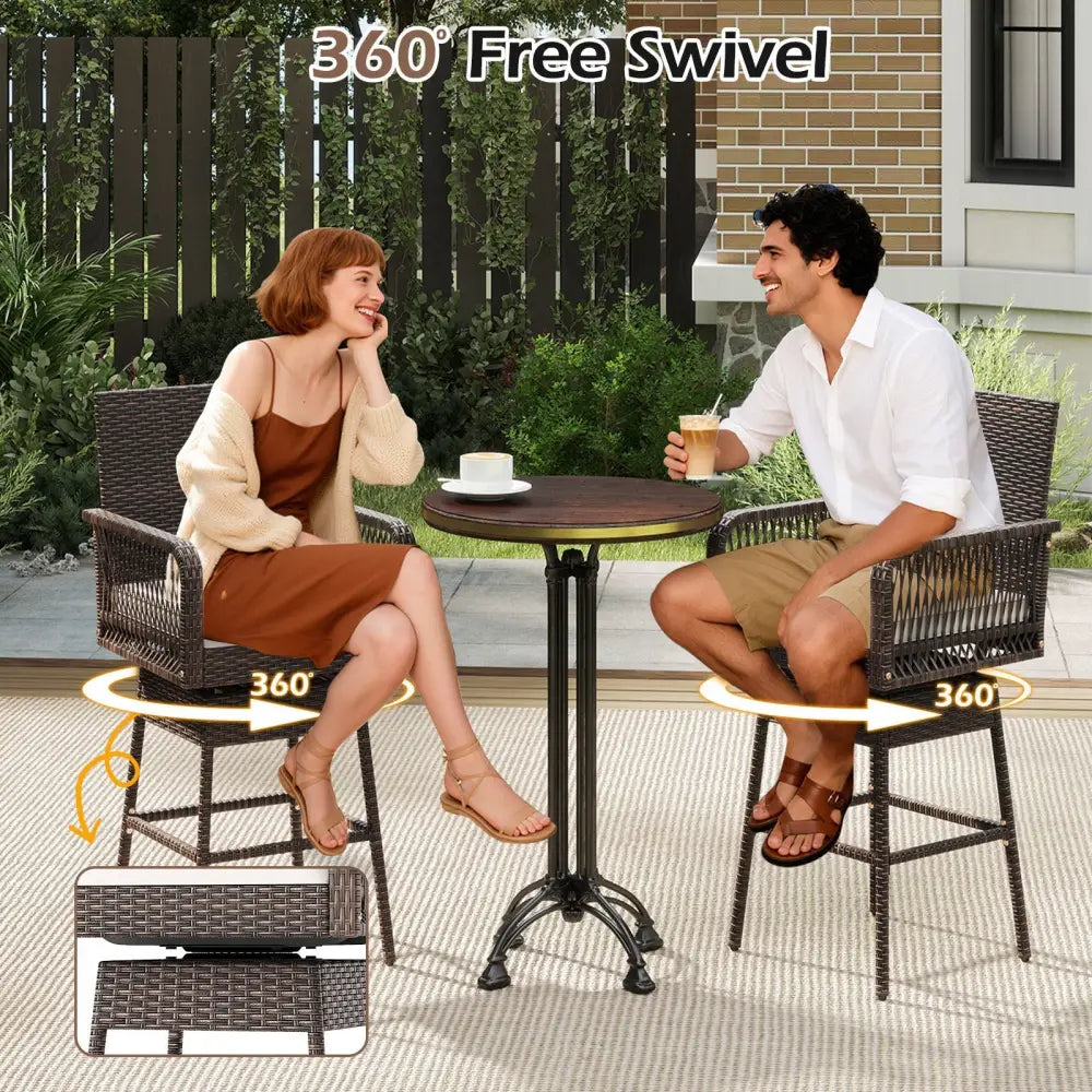 29 Inches Patio 360° Swivel Bar Stool with Cross-Woven Armrests and Seat Cushion-White Costway