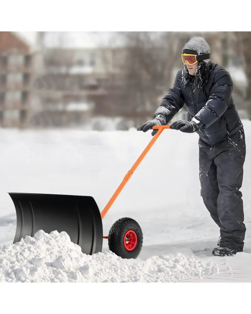 29 Inches Snow Pusher for Driveway-Orange - Orange - Snow Removal