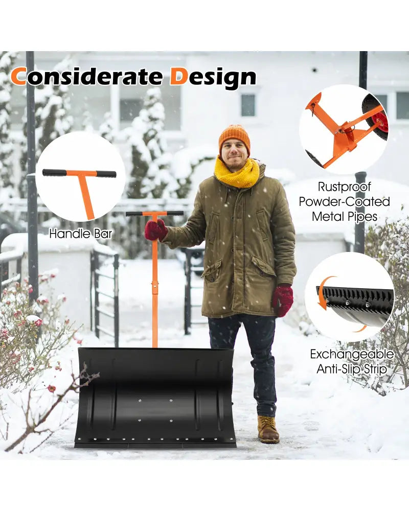 29 Inches Snow Pusher for Driveway-Orange - Orange - Snow Removal